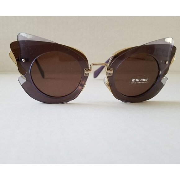 NEW AUTH MIU MIU CAT EYE LILAC YELLOW BROWN LENCES SUNGLASSES 0MU 02SS  ITALY - Picture 3 of 8